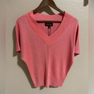 TRUTH V-Neck Short Sleeve Knit Top — Coral Pink NEW